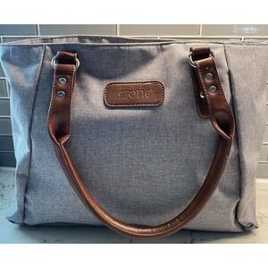 S-Zone Medium Canvas and Leather Bag 13.5" X 12" Footed EUC!